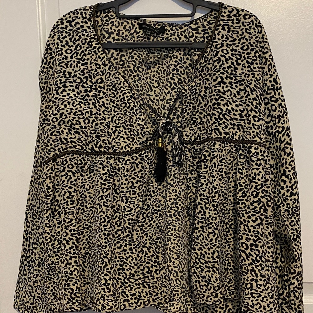 Leopard Print Open-Front Women’s Blouse - Black on Cream